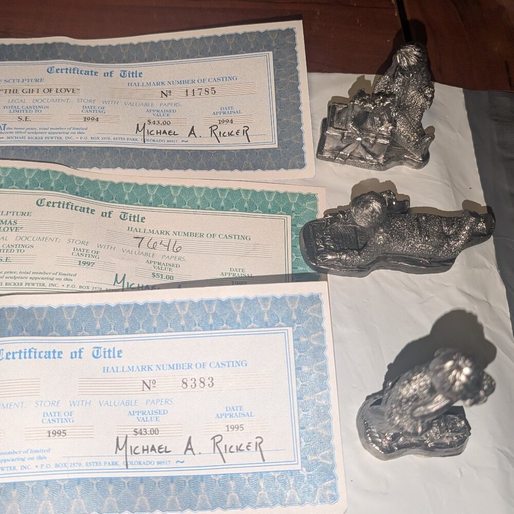 Lot of 3 Christmas "The Gift Of Love" Collection by Michael Ricker Pewter Figure
